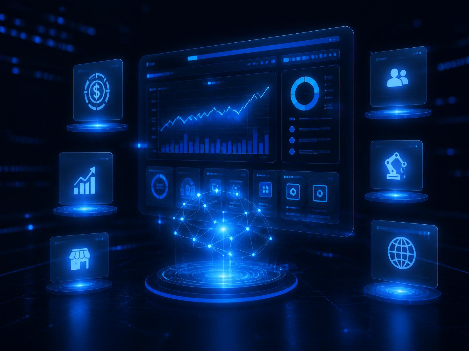 AI Income OS dashboard visualization with futuristic holographic income systems